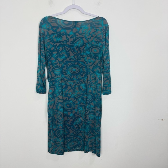 Clara Sun Woo Teal Abstract Print Cowl Neck Ruched Dress Size Large - Picture 3 of 7